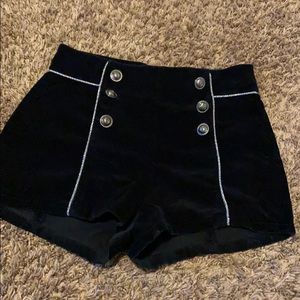 High Waisted Black Velvet Shorts